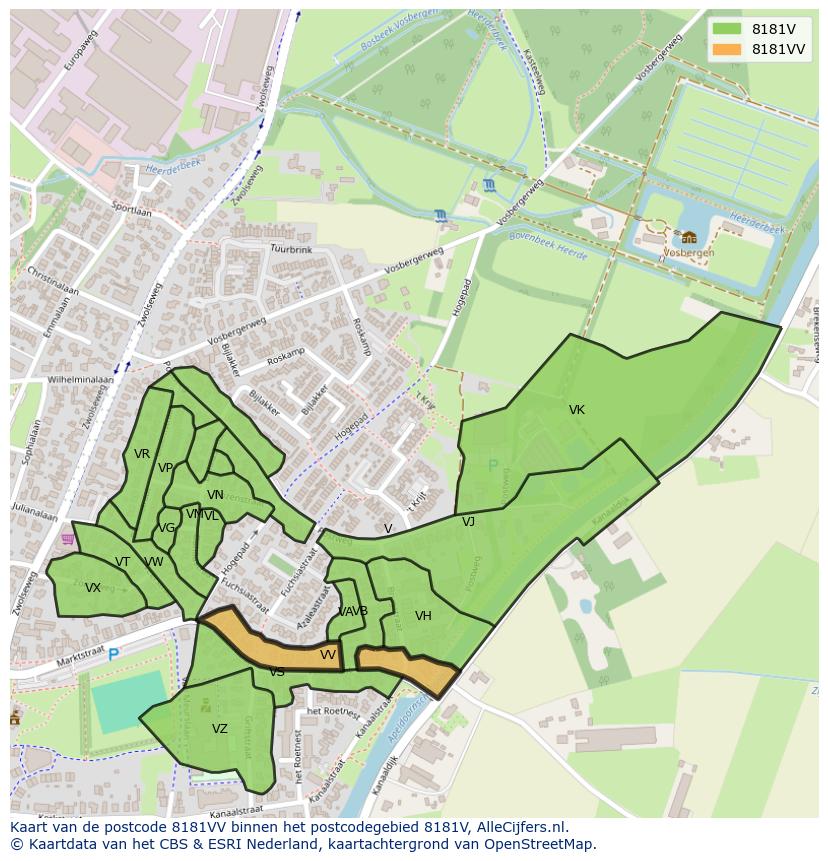 Afbeelding van het postcodegebied 8181 VV op de kaart.