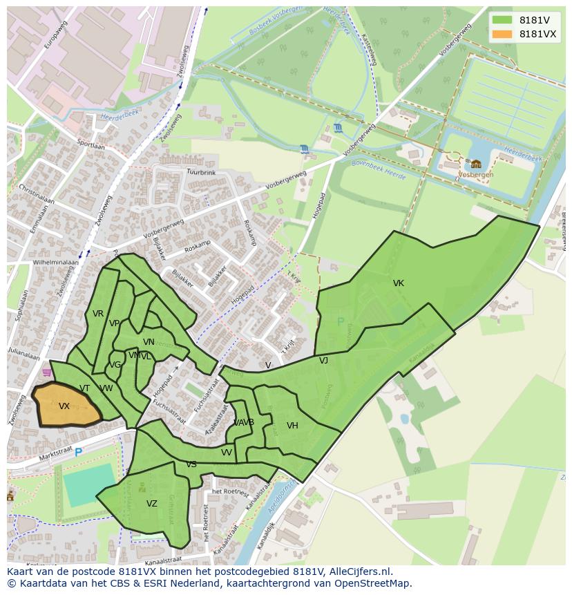 Afbeelding van het postcodegebied 8181 VX op de kaart.