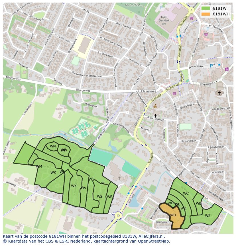 Afbeelding van het postcodegebied 8181 WH op de kaart.
