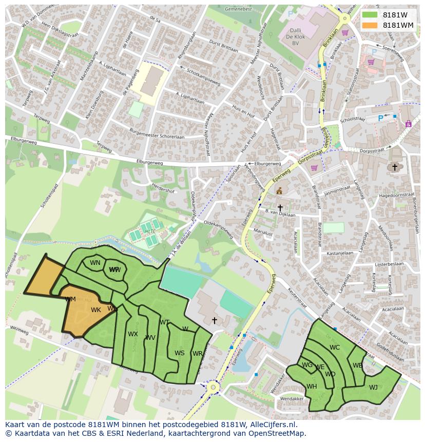 Afbeelding van het postcodegebied 8181 WM op de kaart.
