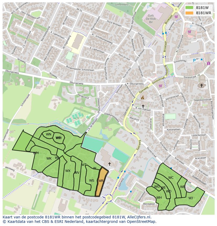 Afbeelding van het postcodegebied 8181 WR op de kaart.