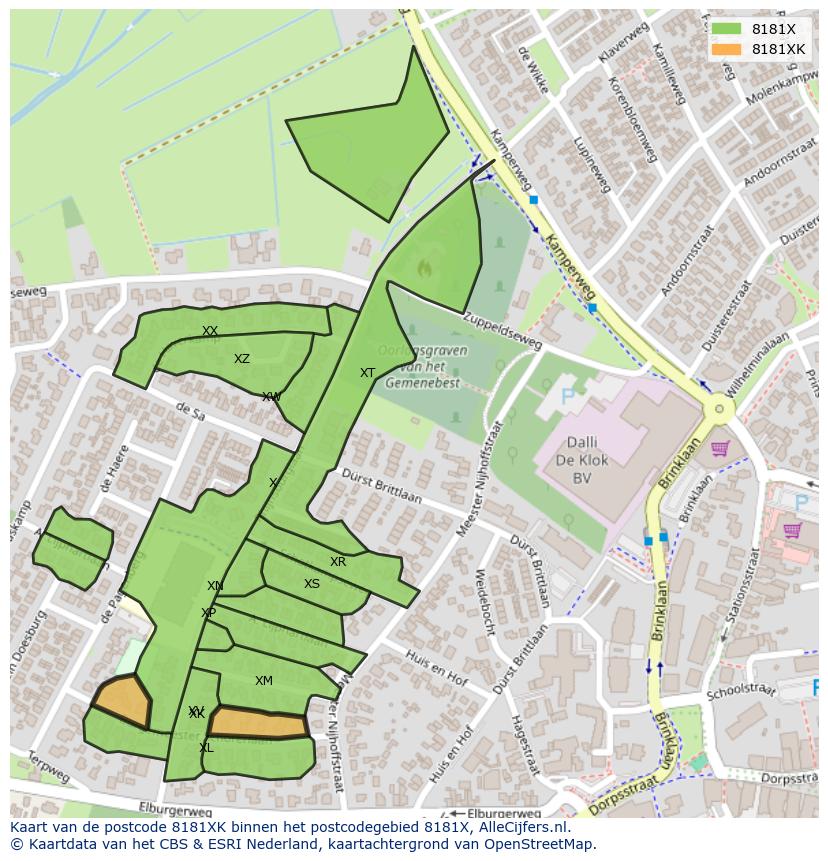Afbeelding van het postcodegebied 8181 XK op de kaart.