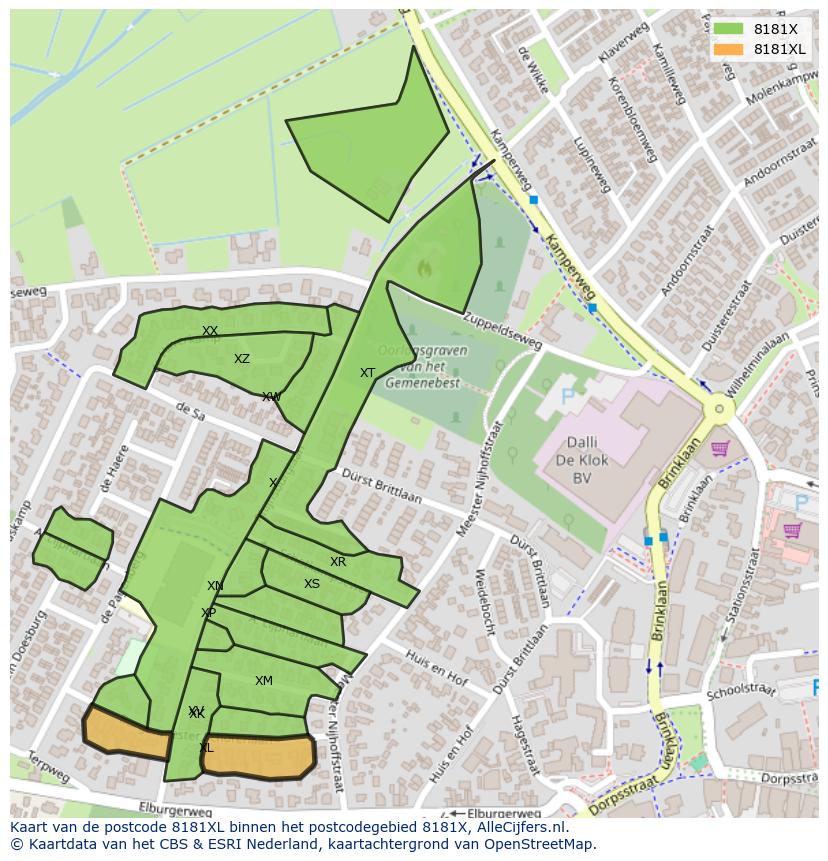 Afbeelding van het postcodegebied 8181 XL op de kaart.