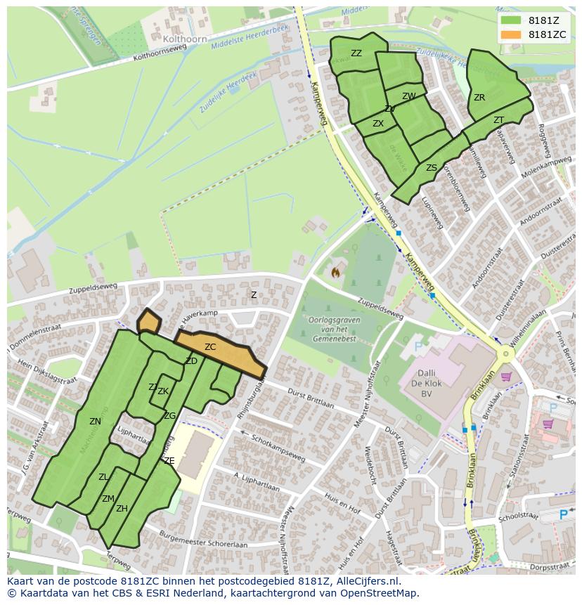 Afbeelding van het postcodegebied 8181 ZC op de kaart.