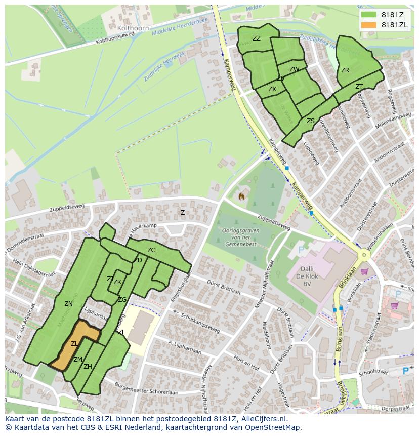 Afbeelding van het postcodegebied 8181 ZL op de kaart.