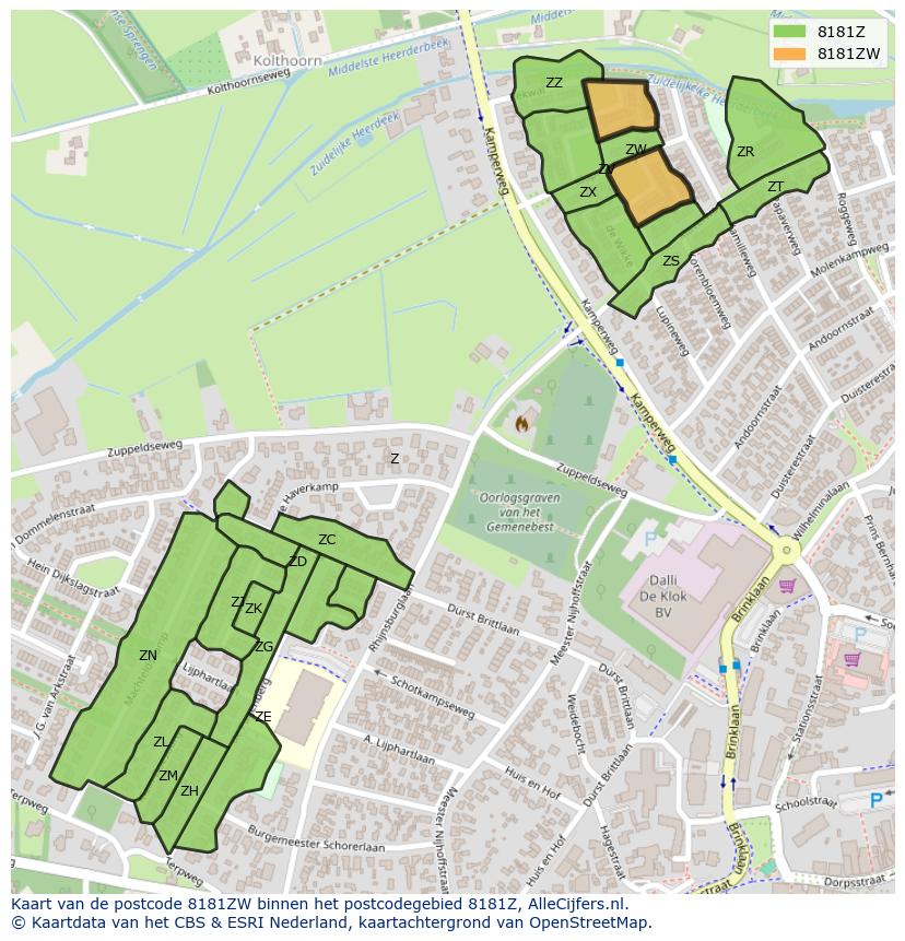 Afbeelding van het postcodegebied 8181 ZW op de kaart.