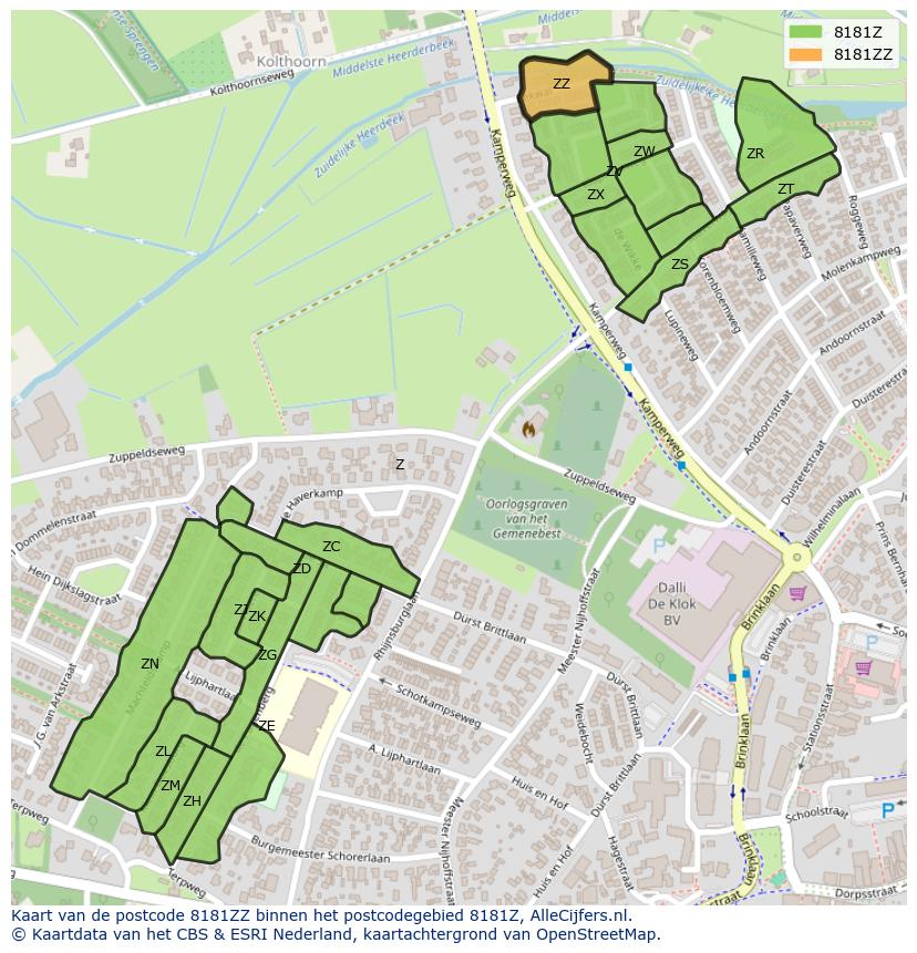 Afbeelding van het postcodegebied 8181 ZZ op de kaart.