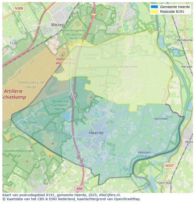 Afbeelding van het postcodegebied 8191 op de kaart.