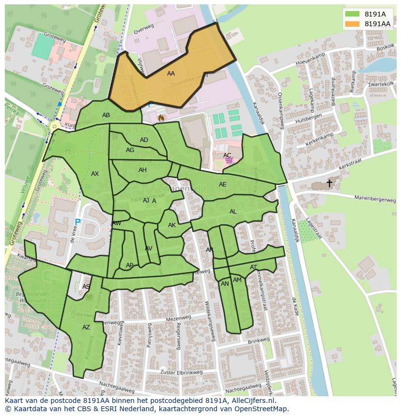 Afbeelding van het postcodegebied 8191 AA op de kaart.