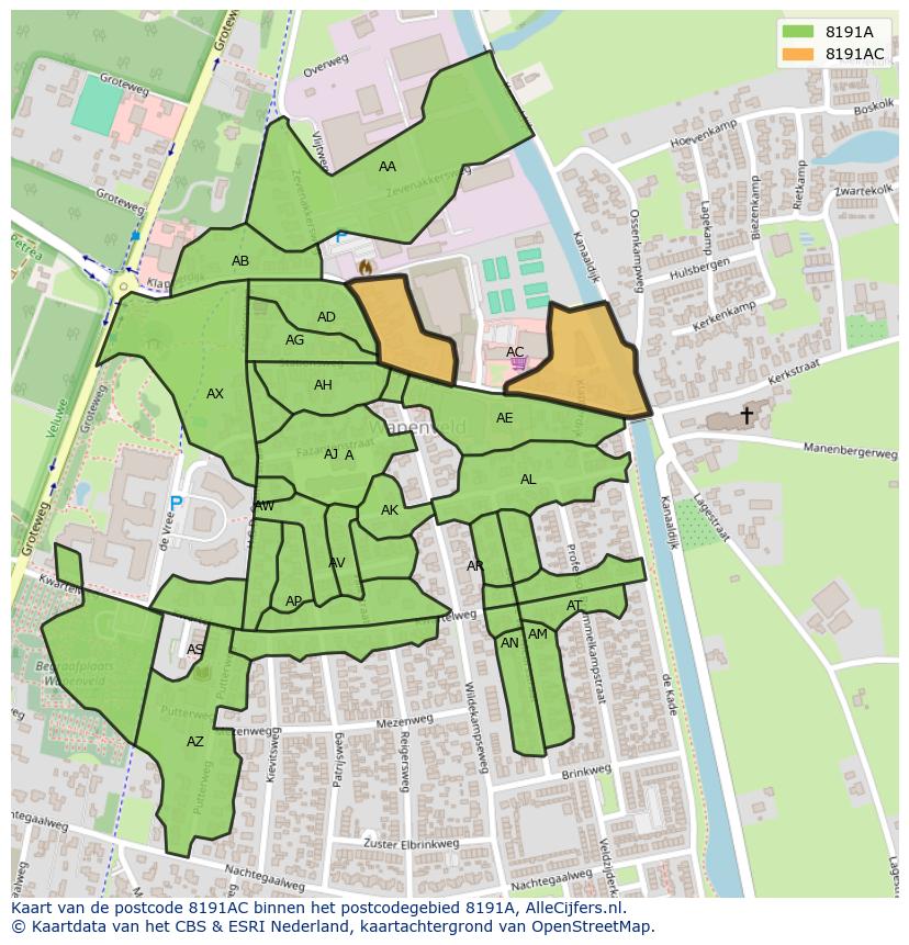 Afbeelding van het postcodegebied 8191 AC op de kaart.