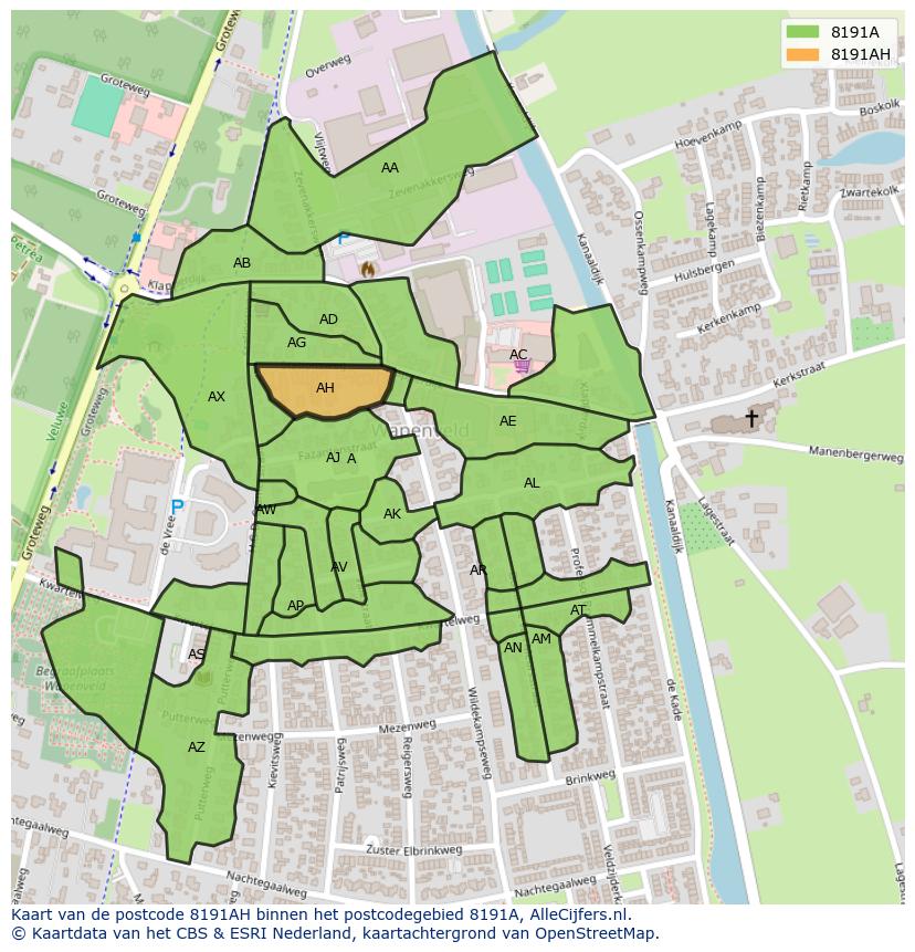 Afbeelding van het postcodegebied 8191 AH op de kaart.