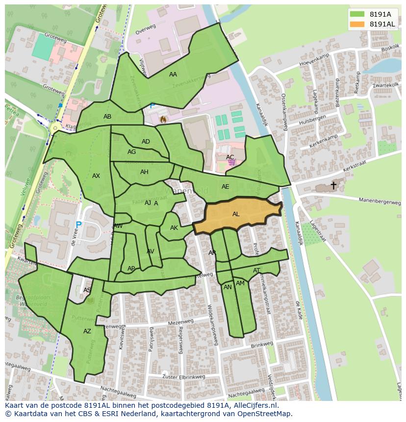 Afbeelding van het postcodegebied 8191 AL op de kaart.