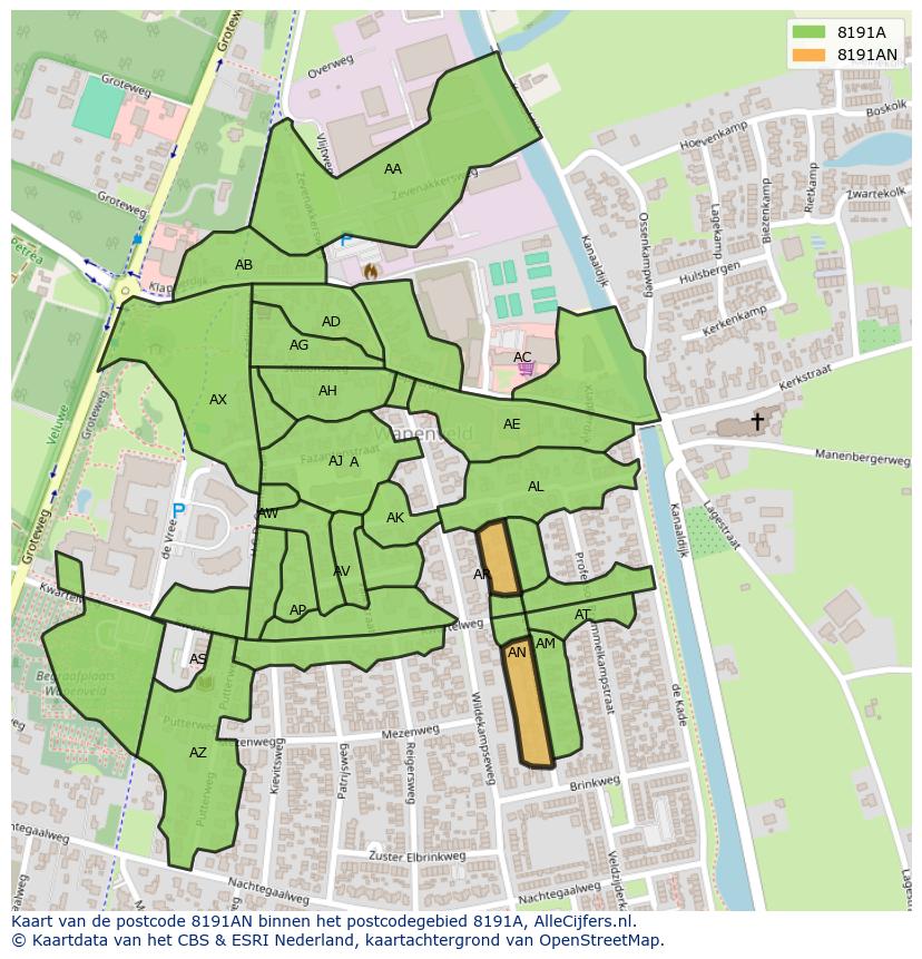 Afbeelding van het postcodegebied 8191 AN op de kaart.