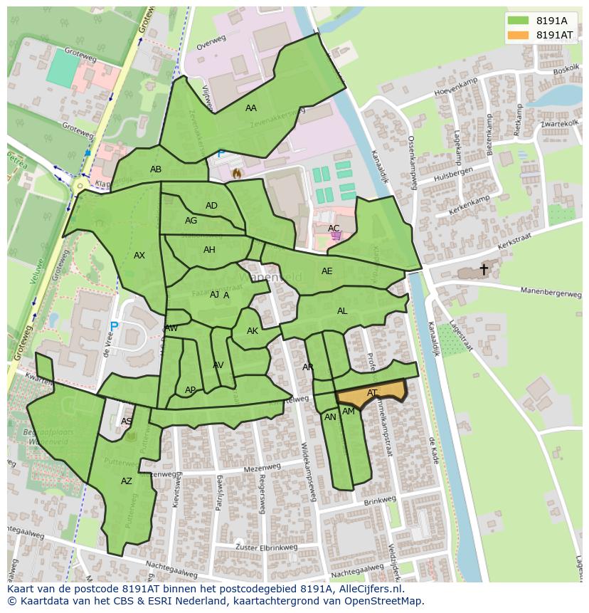 Afbeelding van het postcodegebied 8191 AT op de kaart.