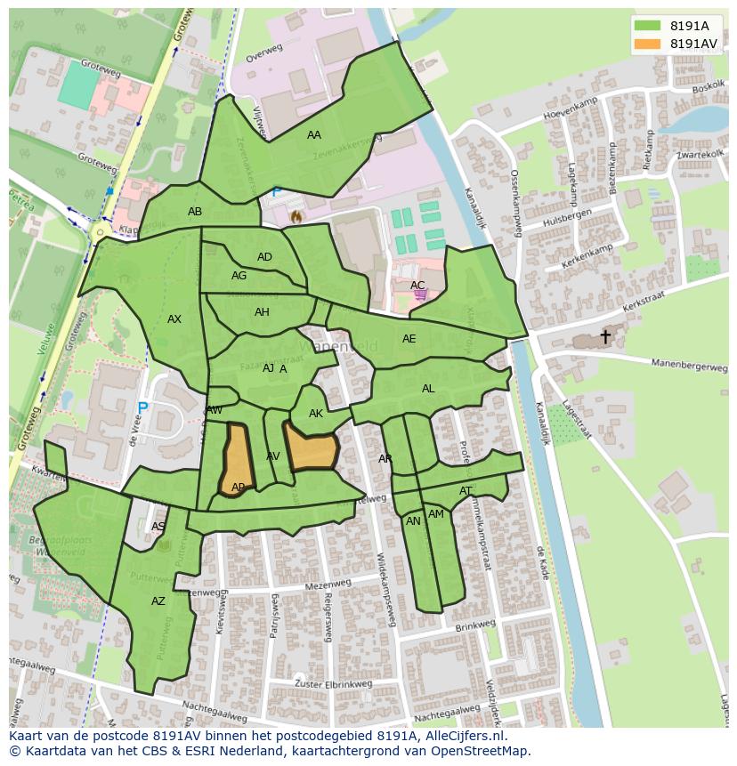 Afbeelding van het postcodegebied 8191 AV op de kaart.