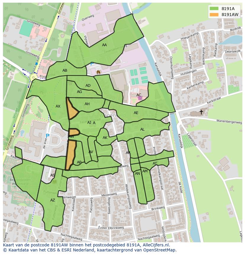 Afbeelding van het postcodegebied 8191 AW op de kaart.