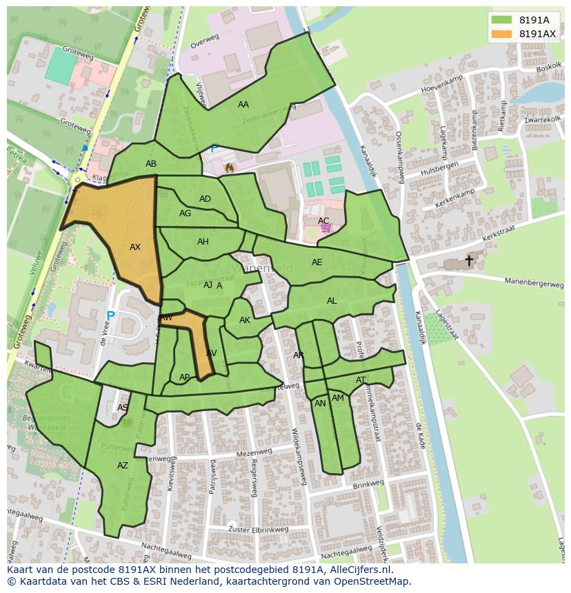 Afbeelding van het postcodegebied 8191 AX op de kaart.