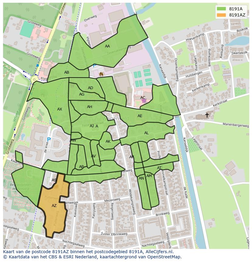 Afbeelding van het postcodegebied 8191 AZ op de kaart.