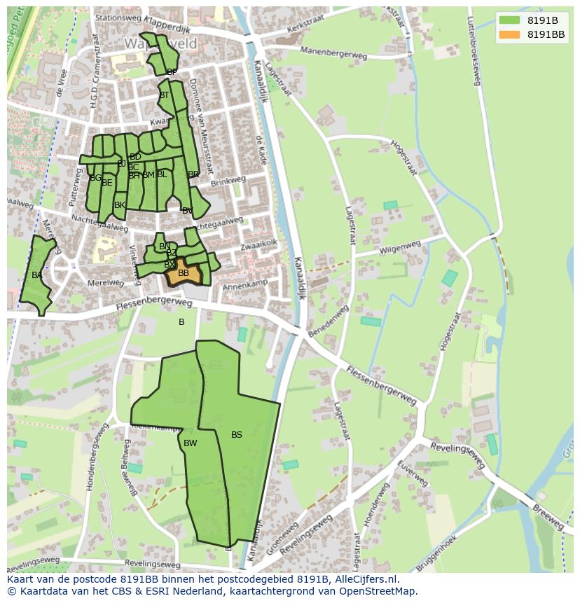 Afbeelding van het postcodegebied 8191 BB op de kaart.