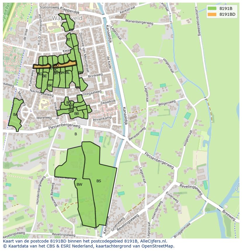 Afbeelding van het postcodegebied 8191 BD op de kaart.
