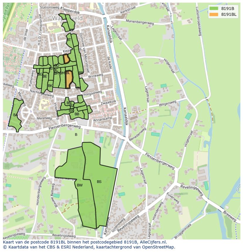 Afbeelding van het postcodegebied 8191 BL op de kaart.
