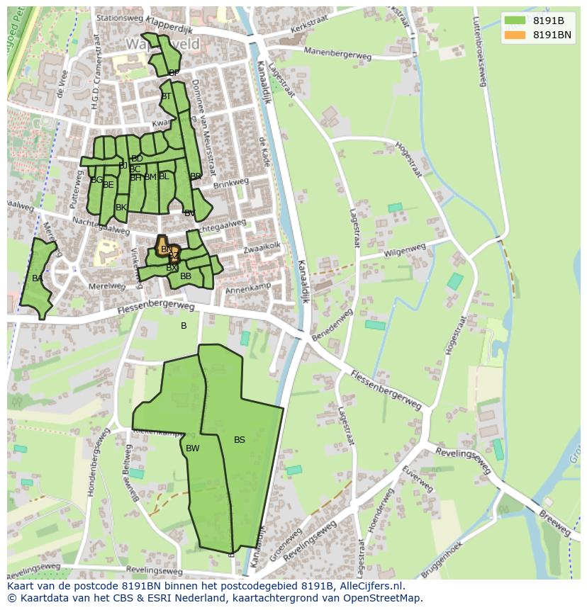 Afbeelding van het postcodegebied 8191 BN op de kaart.
