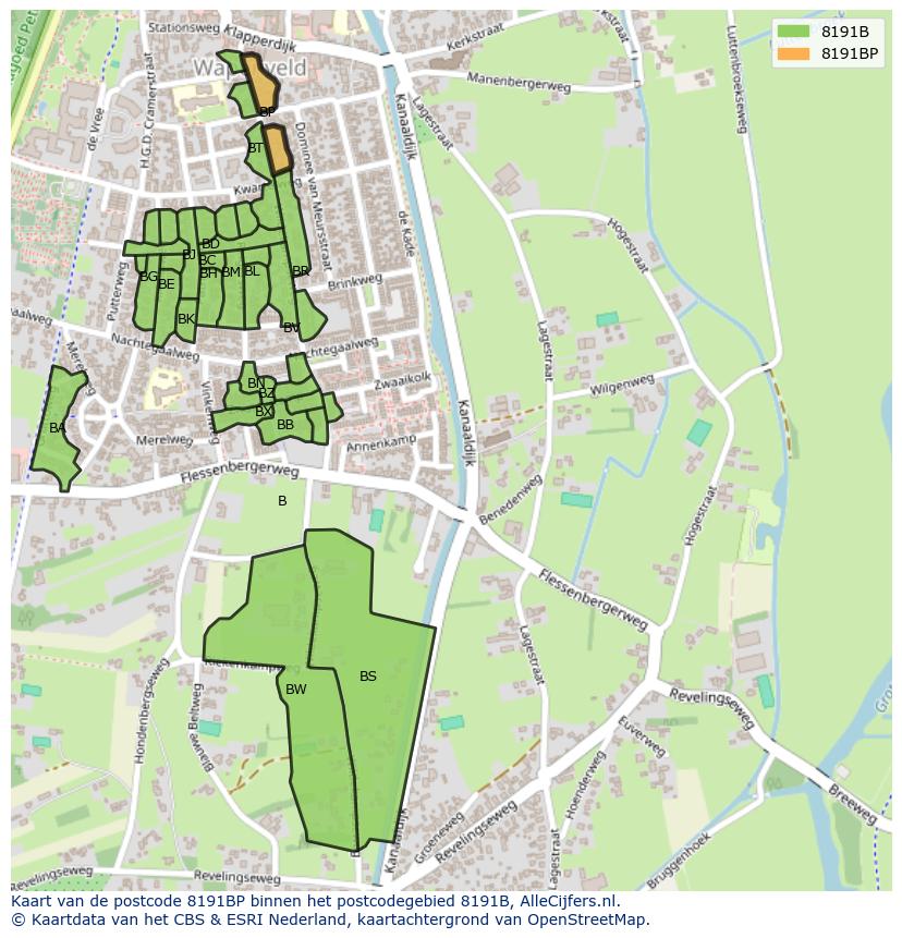 Afbeelding van het postcodegebied 8191 BP op de kaart.
