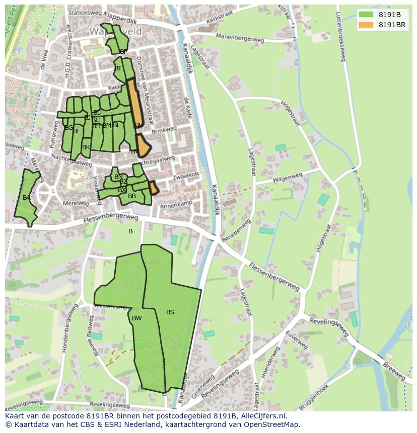 Afbeelding van het postcodegebied 8191 BR op de kaart.