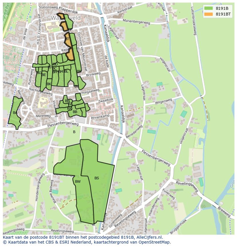 Afbeelding van het postcodegebied 8191 BT op de kaart.
