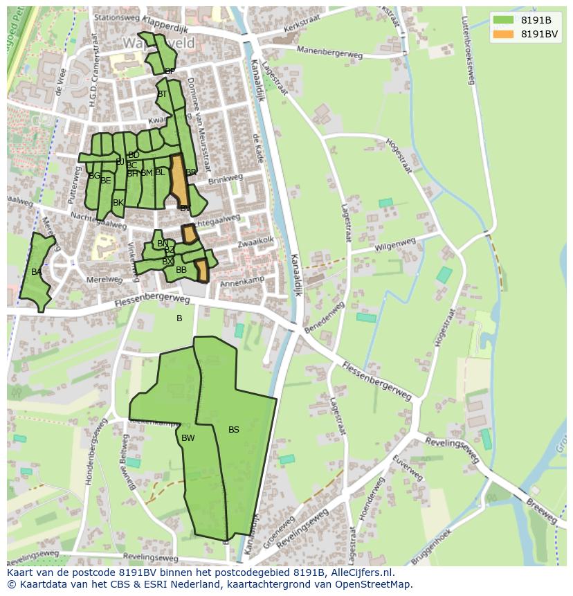 Afbeelding van het postcodegebied 8191 BV op de kaart.
