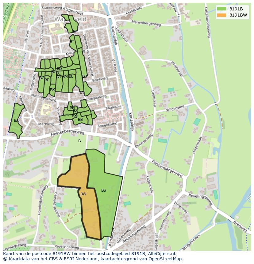 Afbeelding van het postcodegebied 8191 BW op de kaart.