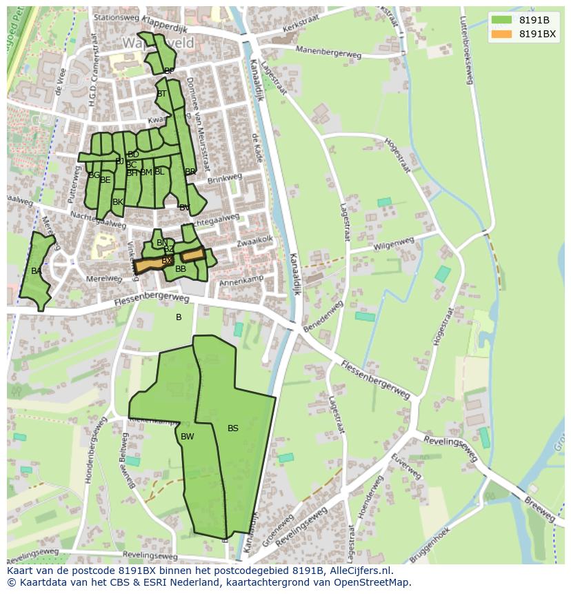 Afbeelding van het postcodegebied 8191 BX op de kaart.