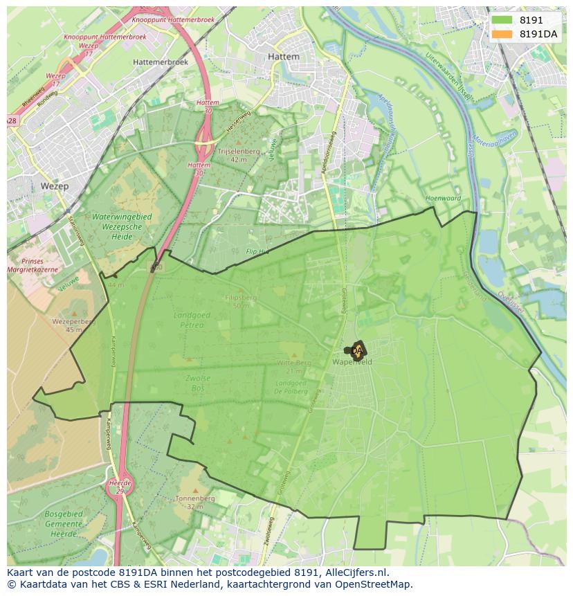Afbeelding van het postcodegebied 8191 DA op de kaart.