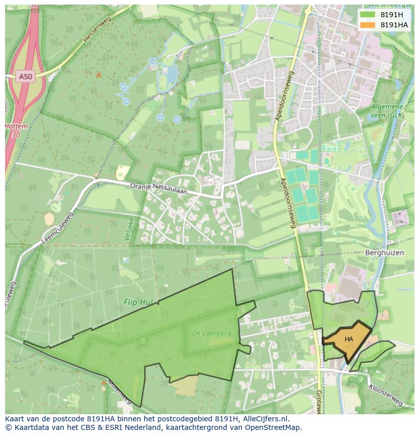 Afbeelding van het postcodegebied 8191 HA op de kaart.