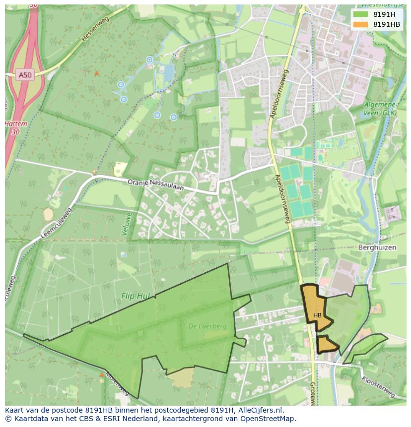 Afbeelding van het postcodegebied 8191 HB op de kaart.