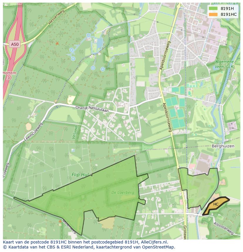 Afbeelding van het postcodegebied 8191 HC op de kaart.