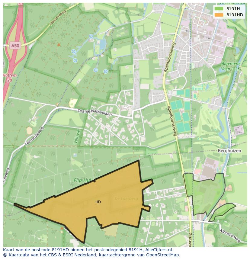 Afbeelding van het postcodegebied 8191 HD op de kaart.