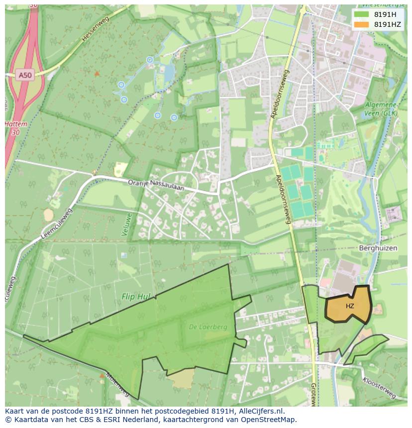 Afbeelding van het postcodegebied 8191 HZ op de kaart.