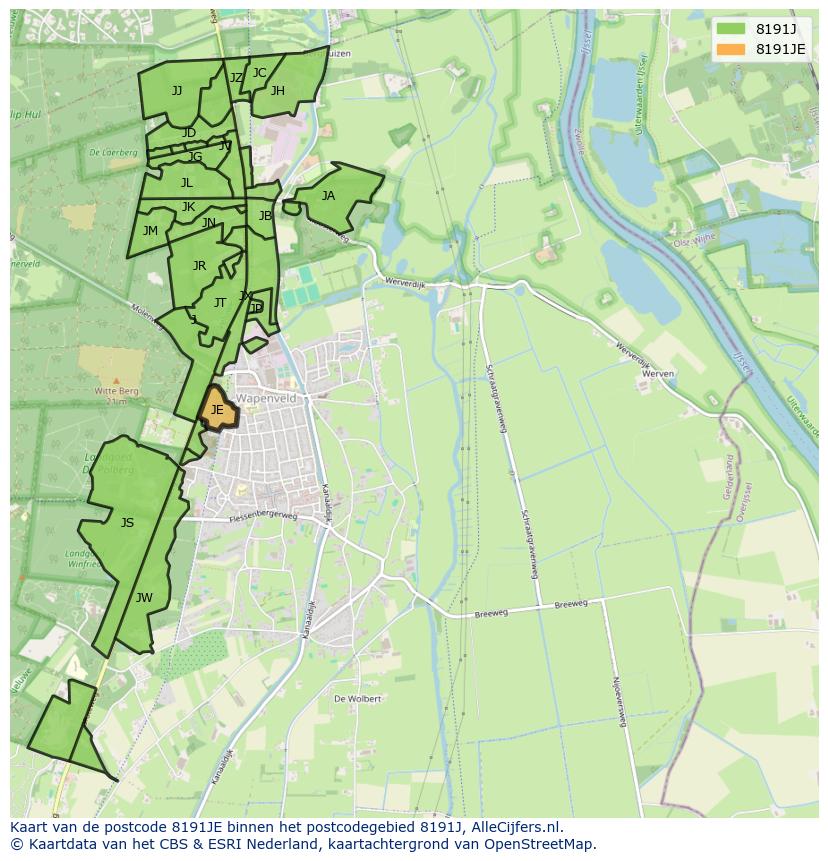 Afbeelding van het postcodegebied 8191 JE op de kaart.