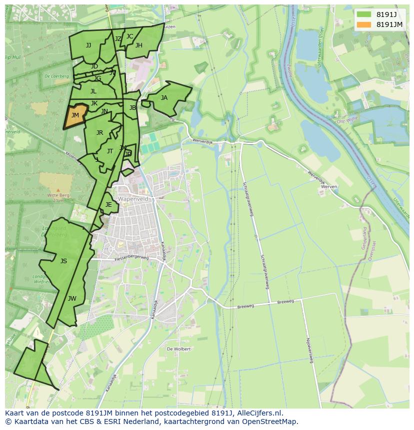Afbeelding van het postcodegebied 8191 JM op de kaart.