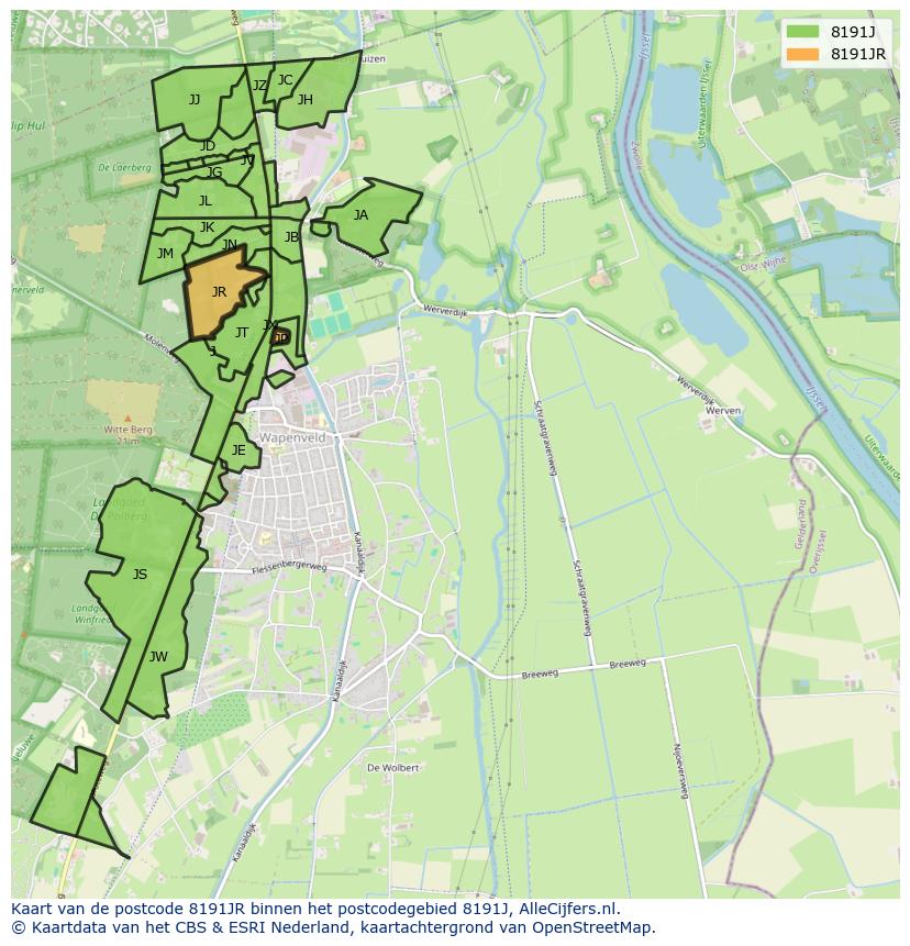 Afbeelding van het postcodegebied 8191 JR op de kaart.