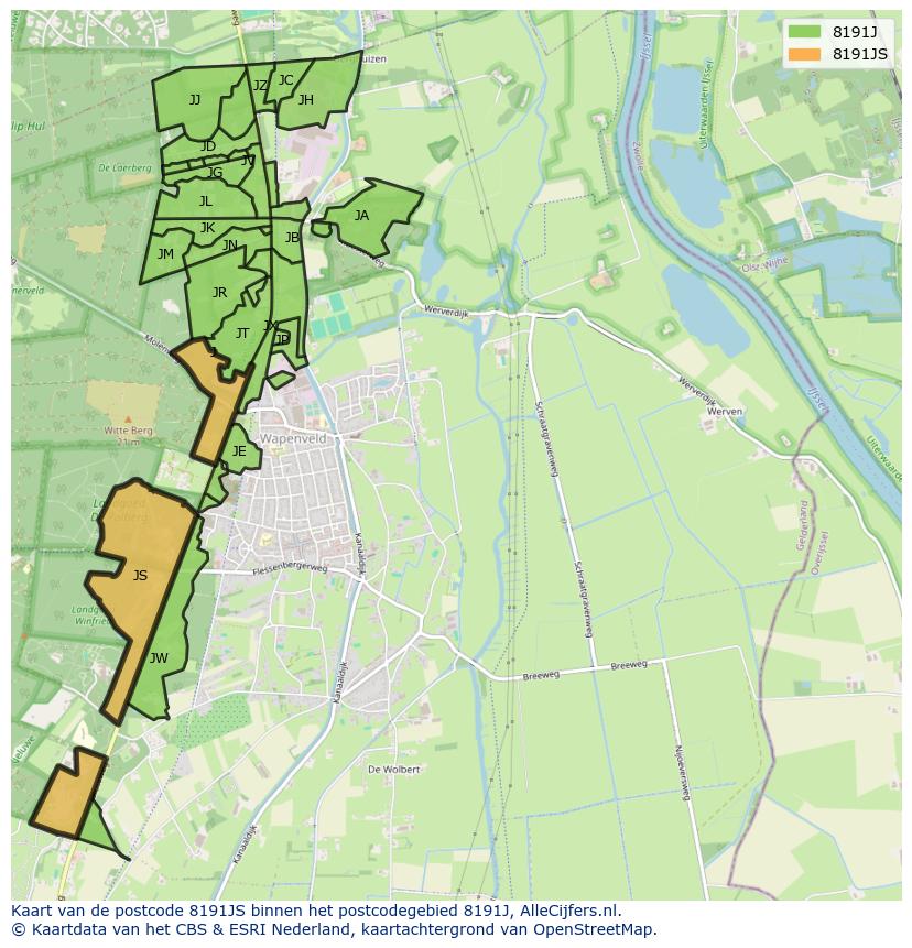 Afbeelding van het postcodegebied 8191 JS op de kaart.