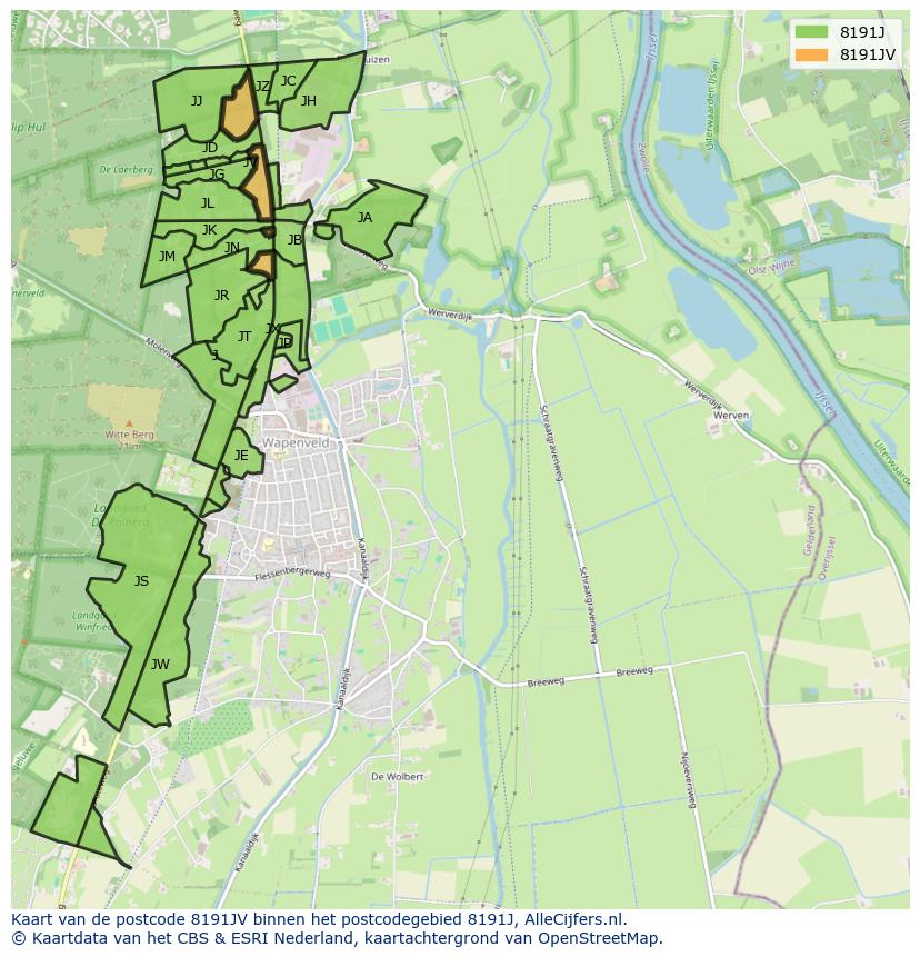 Afbeelding van het postcodegebied 8191 JV op de kaart.