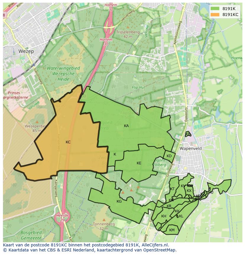 Afbeelding van het postcodegebied 8191 KC op de kaart.