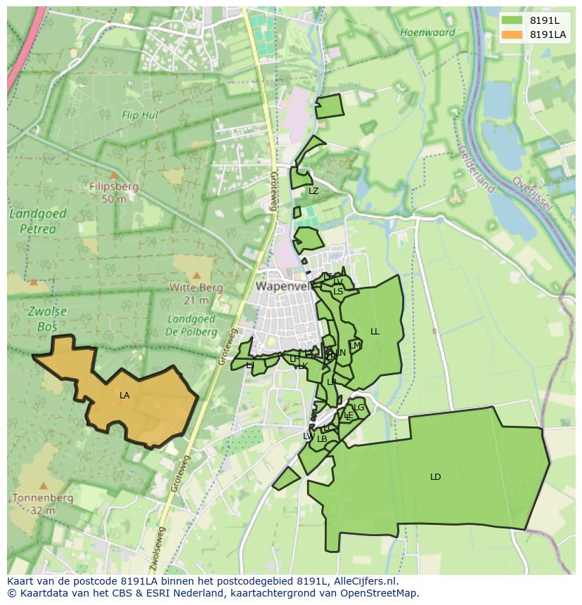 Afbeelding van het postcodegebied 8191 LA op de kaart.