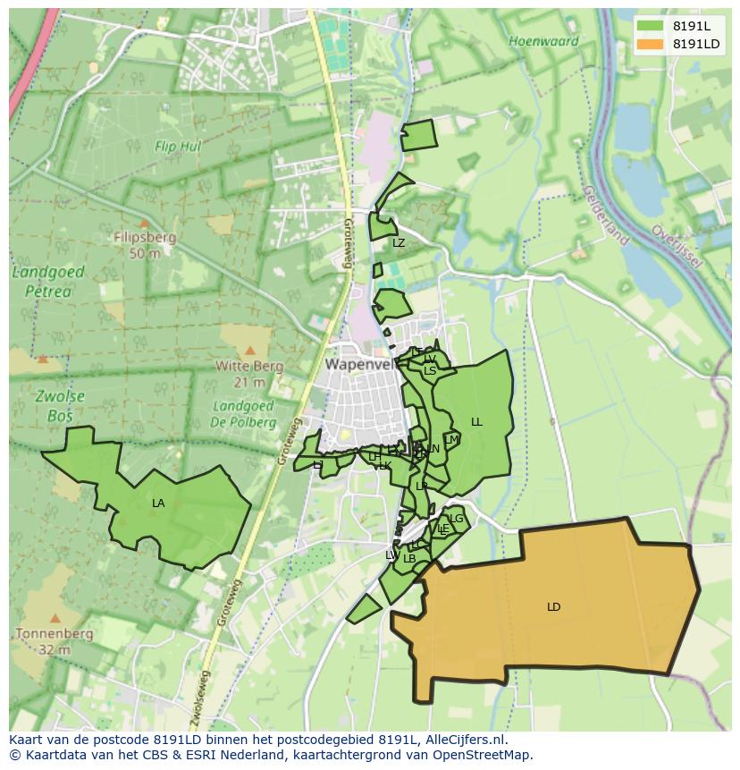 Afbeelding van het postcodegebied 8191 LD op de kaart.