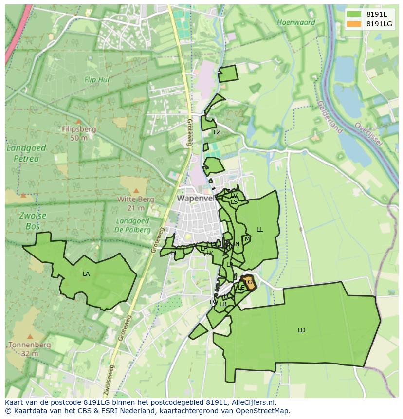 Afbeelding van het postcodegebied 8191 LG op de kaart.