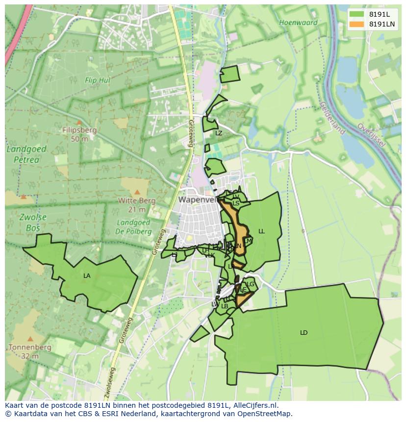 Afbeelding van het postcodegebied 8191 LN op de kaart.