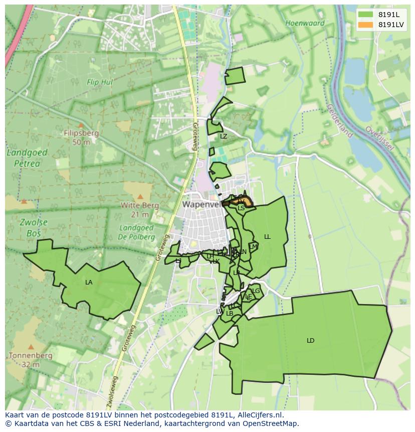 Afbeelding van het postcodegebied 8191 LV op de kaart.