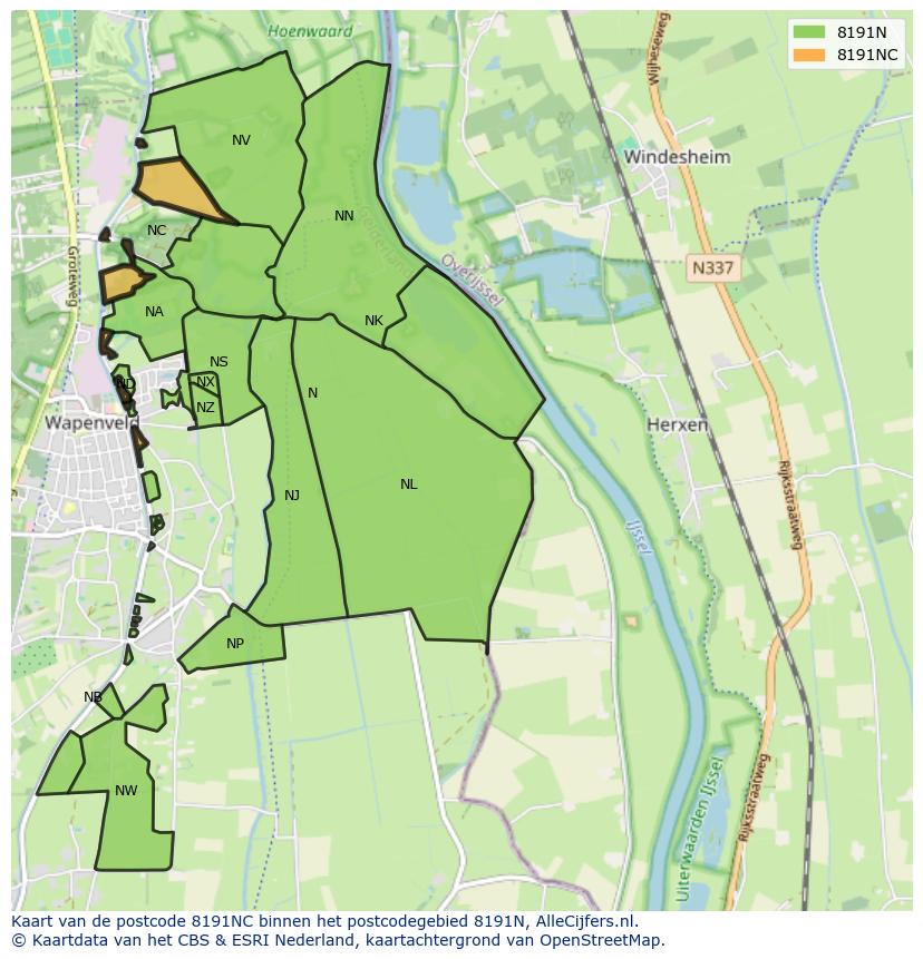 Afbeelding van het postcodegebied 8191 NC op de kaart.